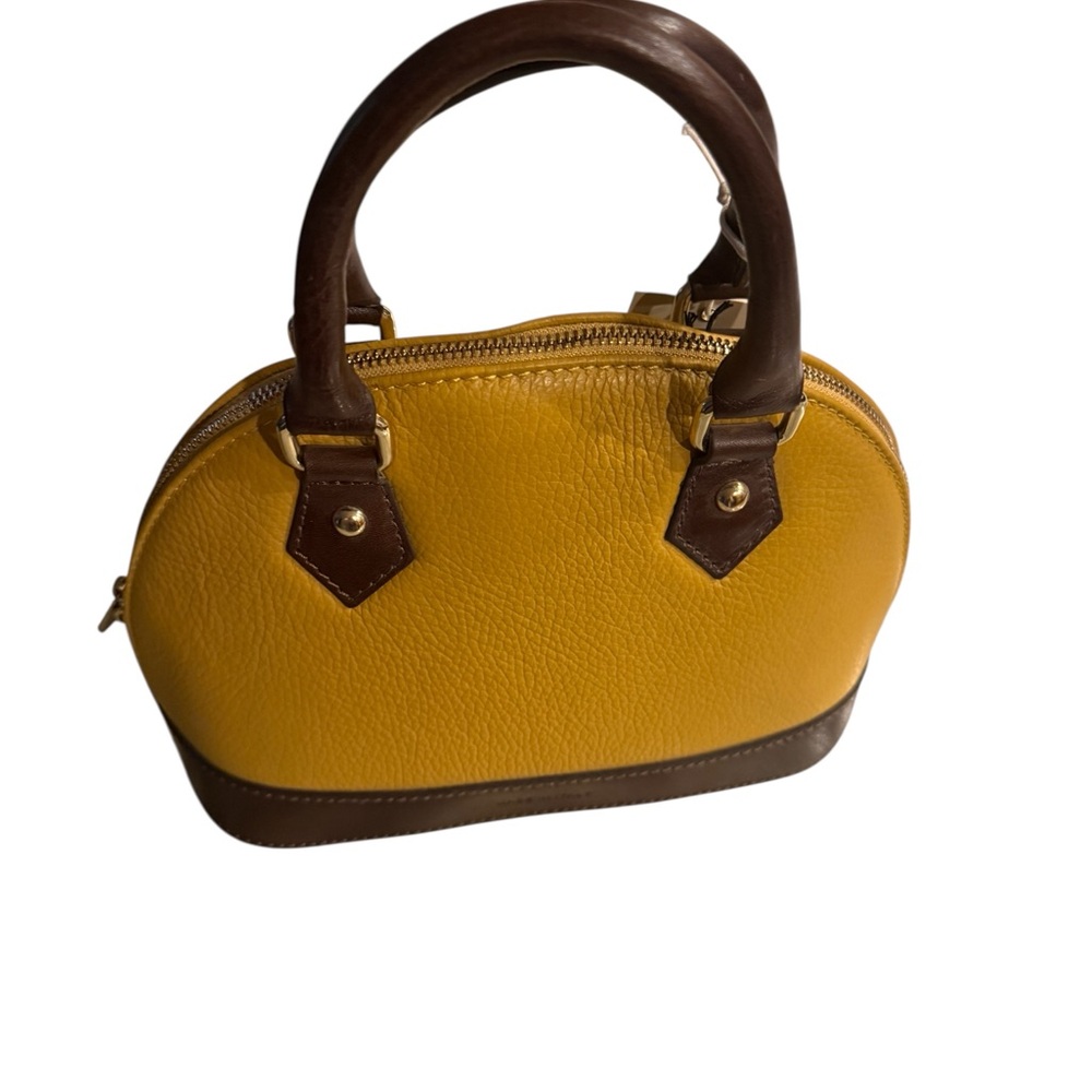 Divina Firenze Italian Leather Mini Satchel Yellow Brown NWT - Picture 3 of 5